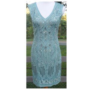 Sue Wong Nocturne Aqua Tulle Beaded Soutache Appliques Dress Size 6